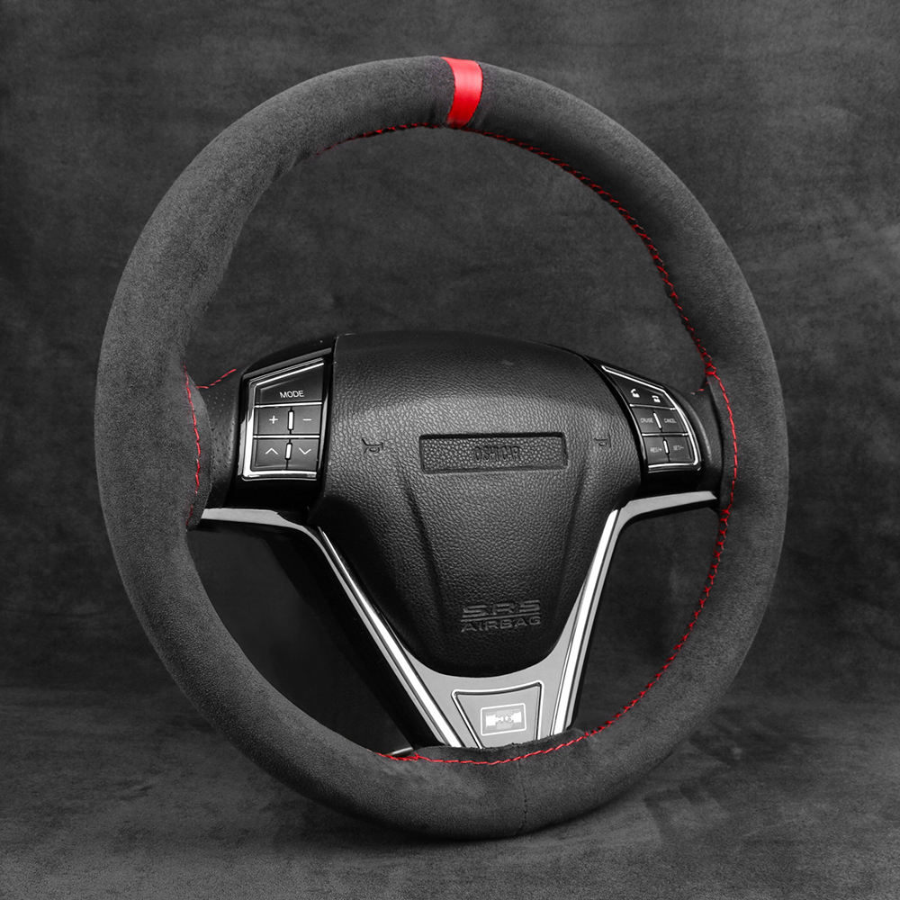 Universal DIY Hand Sewing Faux Leather Steering Wheel Cover - Alcantara Carbon Fiber Style